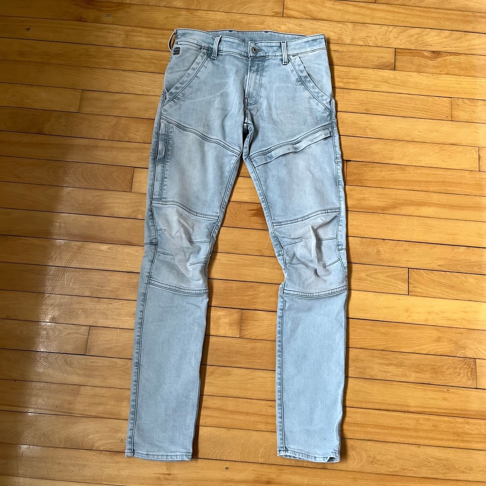 G-Star Raw Rackam Skinny Light Wash Blue Moto Biker Jeans 30x32 D06763-9882-8345